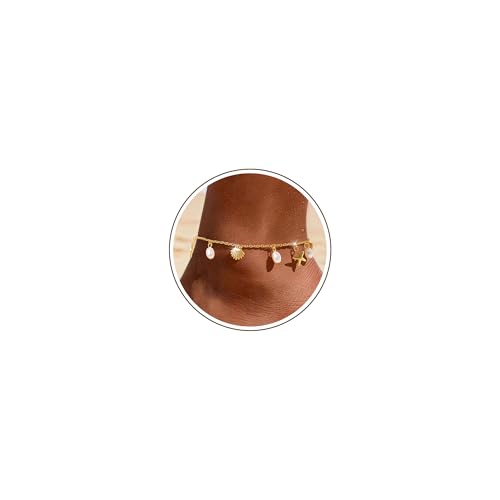 Image of Chihayafuji 925 Silver Ankle Bracelets for Women,14k Gold Waterproof Stackable Dainty Cute Seashell Pearl Starfish Charm Non Tarnish Adjustable Anklet Summer Beach Jewelry Gift