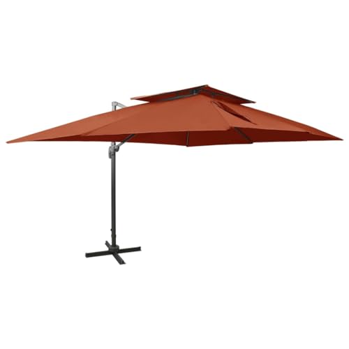 Parasol de jardin déporté double toit anti vent grand parasol balcon
