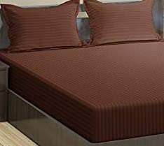 Image of Trance Home Linen 200 TC Pure 100% Cotton Bedsheet Set of 4pcs-(1 King Size Fitted Sheet + 1 King Size Flat Sheet and 2 Pillow Covers,Chocolate Brown)