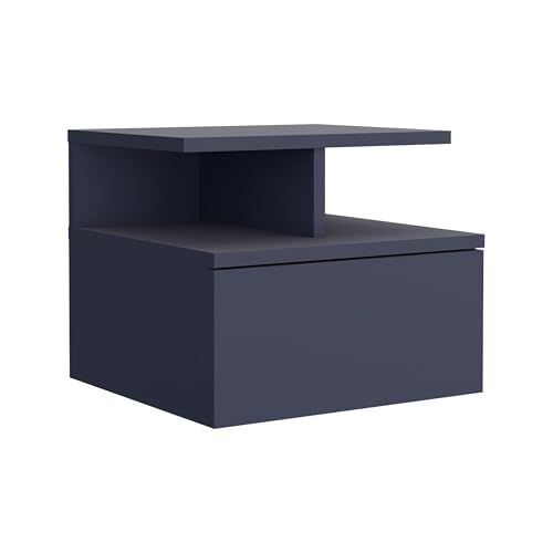 RiouPsithuric Mueble Flotante Moderno Mesita de Noche de Pared Azul con un cajón y Dos estantes, Fabricada en aglomerado. Fácil de Montar. Cajón Grande de 32,3 cm de Ancho x 11,2 cm de Alto. Su