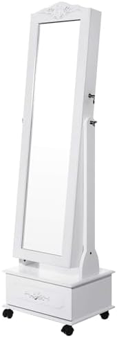 SONGMICS JBC61W LED Jewellery Cabinet with Mirror with Drawer Bas...