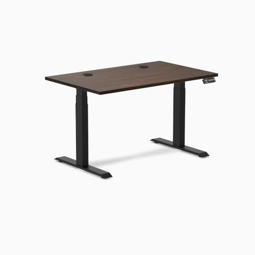 Image of Desky Dual Rubberwood Sit Stand Desk Dark Walnut 48 inch Matte Black