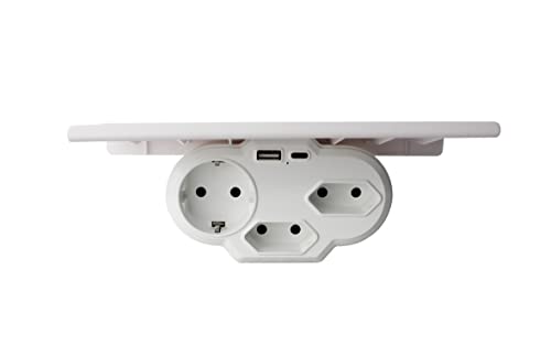 Ladron Enchufe Multiple con soporte de movil, Enchufes 5 en 1 Cargador USB con, 1 puerto USB,1 Puerto Tipo C,2 tomas europeo y 1 toma schuko Cover