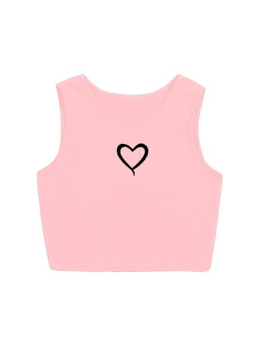 Floerns Girl's Heart Print Sleeveless Tank Top Kids Crewneck Casual Vest Shirts