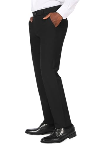Plaid&Plain Men's Stretch Dress Pants Slim Fit Skinny Suit Pants