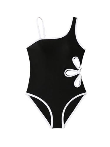 SweatyRocks Girl's Cut Out One Piece Bathing Suit Sleeveless Strap Asymmetric Neck Swimsuit Beachwear