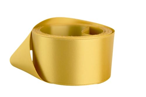 Image of Ribbon Bazaar Double Faced Satin - Premium Gloss Finish - 100% Polyester Ribbon for Gift Wrapping, Crafts, Scrapbooking, Hair Bow, Decorating & More - 2-1 /4 inch Light Gold 25yd Spool