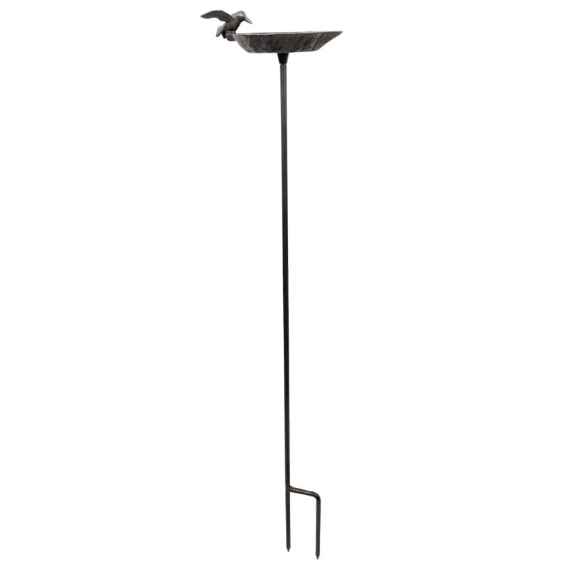 Grand Tuteur Bain d'oiseaux ou Pic de Jardin Coupelle Façon Bénitier Bain à Oiseau en Fonte Patinée Marron 13x18x100cm