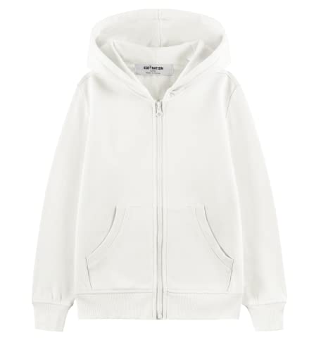 Kid Nation Kids' Brushed Fleece Zip-up Hooded Sweatshirt for Boys Girls X-Large White ...