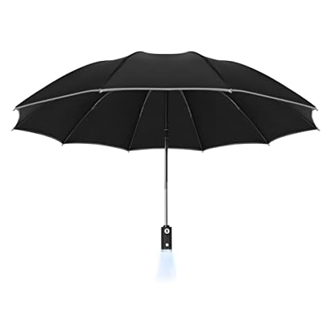Folding Umbrella with LED Light, Inverted Umbrella Windproof Auto Folding Umbrella, Anti-UV, Portable Women Men Travel Umbrella with Reflective Stripes for Rain/Sun Cover