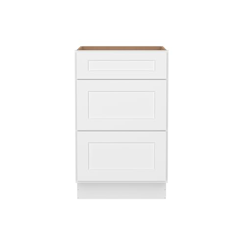 Image of Furinno Shaker Drawer Base Kitchen Cabinet with 3-Drawers, Ready to Assemble, 24 D x 21 W x 34.5 H, White