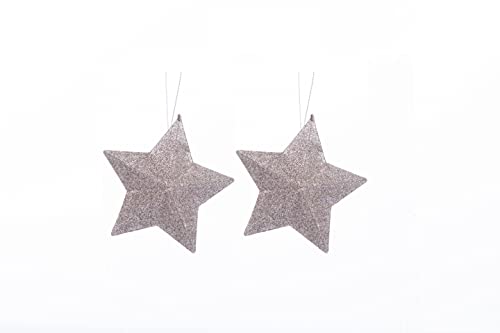 Pack of 6-8cm 3D Glitter Star Baubles Christmas Tree Decorations (Rose Gold) - Image 3