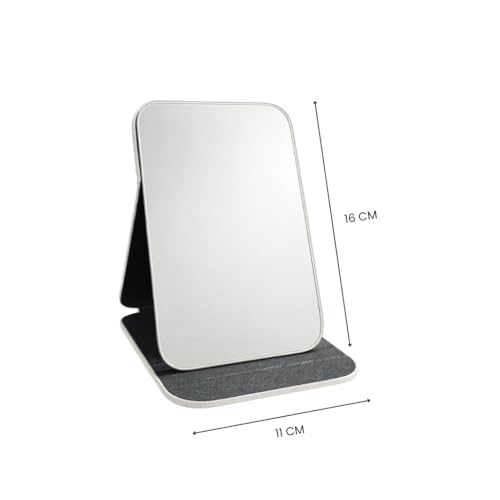 Image of Premium PU Leather Travel Makeup Mirror,Foldable HD Frameless Cosmetic Mirror with Adjustable Stand,Portable Vanity Mirror for Purse,Makeup Touch Up, Stylish Crocodile Pattern 16x11 cm(White)