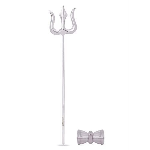 Vishaka Arts Pure Silver Trishul Trident and Damroo Set for Puja, Temple at Home