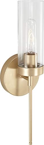 Austin Allen AA1016SF Riley Modern Clear Glass Wall Sconce, 1-Light 100 Watt, 17"H x 5"W, Soft Gold