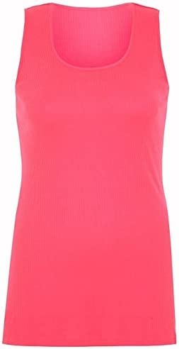 Image of Pretty Attitude Plus Size Womens Plain Ribbed Ladies Sleeveless Scoop Neck Vest Top 14-28 (as8, Numeric, Numeric_16, Regular, Regular, Neon Pink)