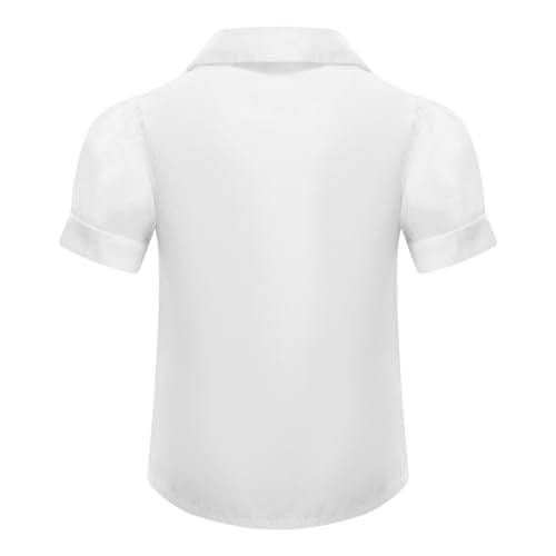 Girls Button Down Shirts Puff Sleeve Bowknot White Blouse for Kids School Uniform Shirt Summer Casual Tops2
