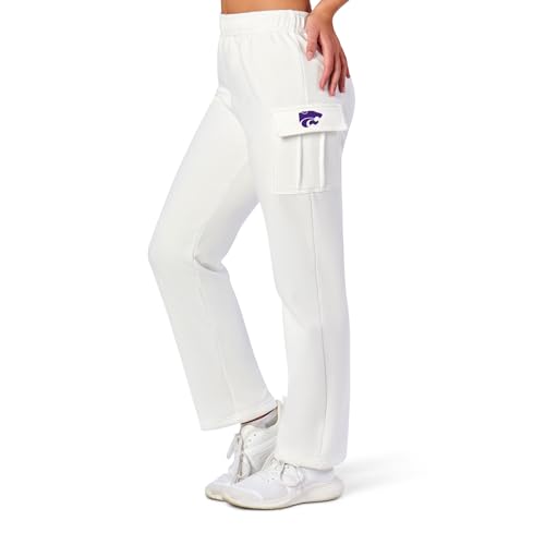 NCAA Kansas State Wildcats Women's Fleece Cargo Pants, Straight Leg Lounge Trousers with Utility Pockets, Soft Thermal Outdoor Bottoms for Travel, Hiking, Casual Winter Wear, X-Small
