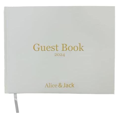 DOOUWANT Personalized Wedding Guest Book 9"x7" Guest Book with Custom Name Date Custom Wedding Guestbook Sign Book for Wedding, Baby Shower, Birthday White Cover