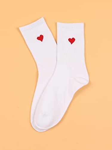 Oyoangle Women's 1 Pairs Casual Heart Print Crew Socks Athletic Ankle Dress Socks White One-Size #TOP2