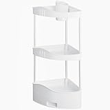 Photo Gallery bakaji scaffalatura angolare multiripiano in plastica bianca, unità di mensole ad angolo portaoggetti con cassetto a scomparsa, scaffale organizer minimal per bagno, cucina, ufficio, casa (3 ripiani)