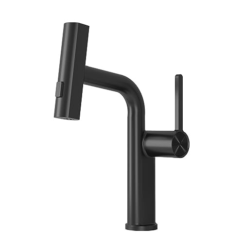Grifo de lavabo extraíble negro monomando con agua fría y caliente
