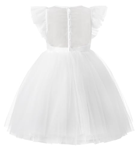 Uhnice Flower Girl Pearl Dress Flutter Sleeve A-Line Tulle Tutu for Wedding Birthday Party2
