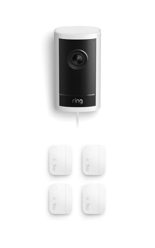Ring Outdoor Cam Pro (newest model), White with 4 Window and Door Sensors (newest model)