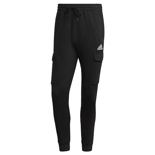 adidas Herren Essentials Fleece Regular Tapered Cargo Pants, Black / White,...