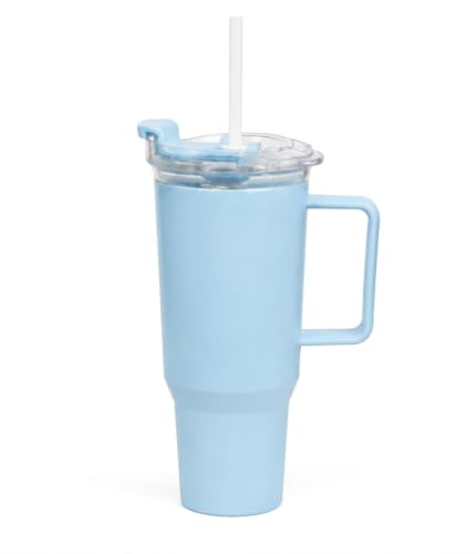 Image of Reusable Plastic Tumbler with Handle and Straw 1800ML Blue