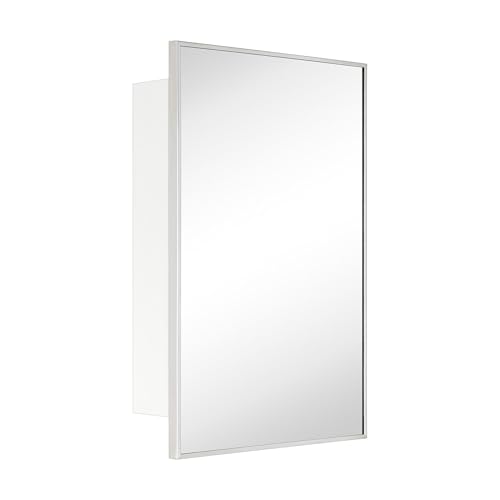 Image of TEHOME 17.5'' x 29'' Polished Nickel Recessed and Surface Mount Bathroom Medicine Cabinet with Mirror Square Cornered Metal Framed Rounded Rectangle Medicine Cabinet Mirror