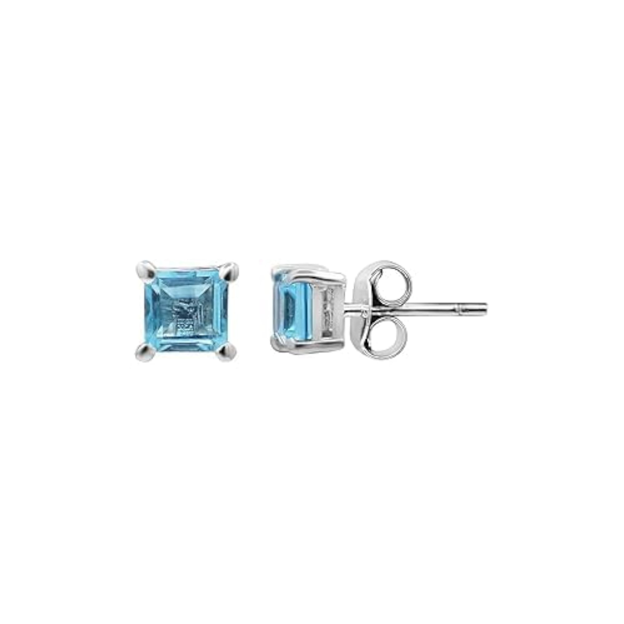 Women's 925 Sterling Silver Blue Topaz Square Stud Earrings, Gift for Her