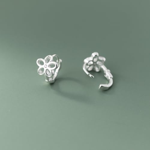 Reffeer Solid 925 Sterling Silver Flower Hoop Earrings Huggie for Women Teen Girls CZ Flower Hoop Earrings Spring4