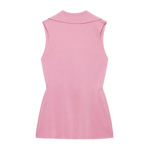 Women's Stylish Waistcoat Top with Gathered Waist Detail, Collared Neck Button-Front Vest2