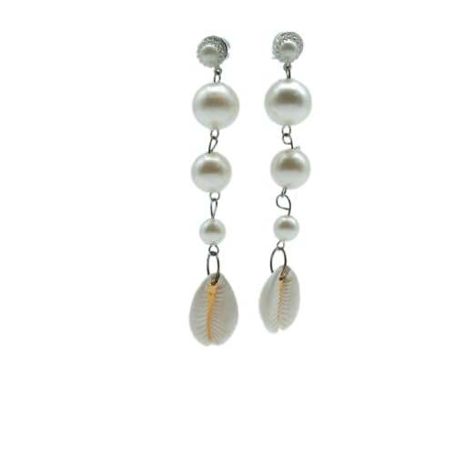 Women's Stylish Long Drop Moti & Shank Moti Kaudi Conch Earrings