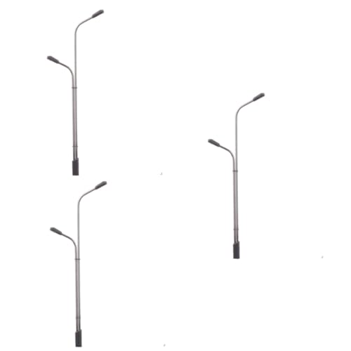 Beatifufu 3sets 1/150 Scale Model Street Lights Lamppost Dual Heads White Solar-Powered Outdoor Post Lights 10pcs*3