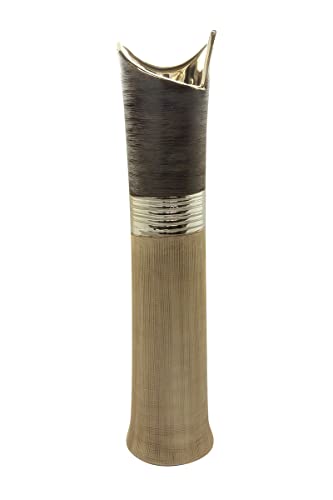 GILDE Deko Vase Newtown – 65 Cm Hohe Keramikvase, Mattgrau Mit Silber