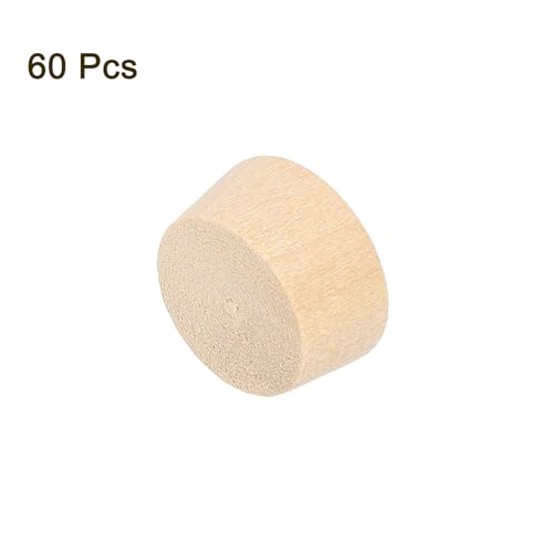 Image of uxcell 60Pcs Wood Button Plugs, 14mm /0.55 inch Flat Head Hardwood Screw Hole Plug Wooden Caps Buttons Wood Plug for Furniture Woodworking Craft Decor (15.5mm x 14mm)
