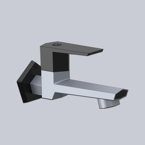 Image of RN PTMT Long Body Bib Cock for Bathroom | 15mm Long Body Foam Flow Water Tap with Flange | Luxury G20 Collection Faucet | High-Grade Engineering Polymer Tap (Metallic Grey Black Dual, Pack of 1)