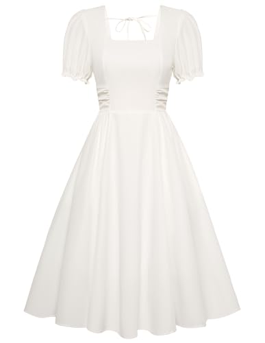 Image of Belle Poque Women's Vintage Midi Cottagecore Cocktail Dresses | Belle Poque Women's Vintage Cottage Core Dress,A-line,Midi,Square Neck,Homecoming Dress,Cocktail Dress,Sun Dress