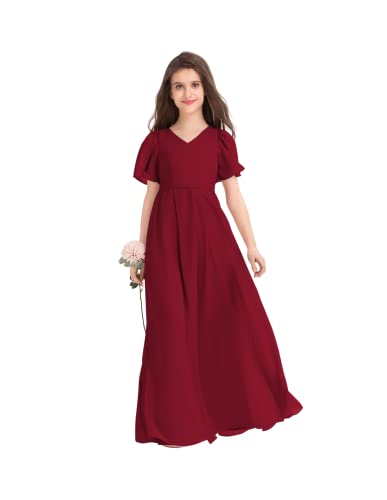 Junior Bridesmaid Dress, Flower Girl Dresses, Girls' Special Occasion Formal Dresses V-Neck Floor-Length Chiffon