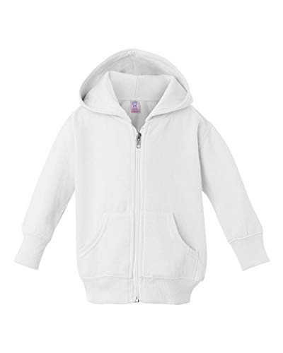 RABBIT SKINS Infant Baby Boys or Girls Plain Zip Zipper Fleece Hoodie Sweater Jacket (6 mo, White)
