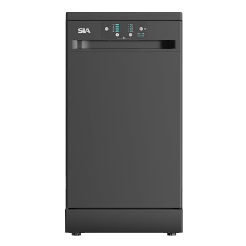 SIA SFSD459BL Freestanding Dishwasher Slimline 45cm Width 9 Place Settings Delay Start 4 Programs 29 Minute Quick Wash Black