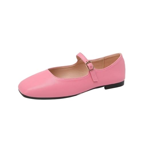 Women's Ballet Flats Square Toe Shallow Mouth Temperament Retro Female Mary Jane Shoes(Pink,5)