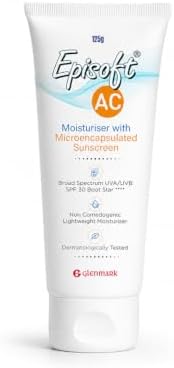Episoft AC 30 Moisturizer Cream with Sunscreen | Barrier Repair Moisturizer for Oily, Normal & Sensitive Skin | Lightweight Face Moisturiser | Oil-Free Feel, Non-Greasy, Fragrance Free & Acne Safe| 125g