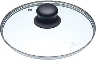 Glass Lid with Stainless Steel Rim, Black Knob and Vent, for Casseroles, Saucepans, Frypans (20 cm Diameter)