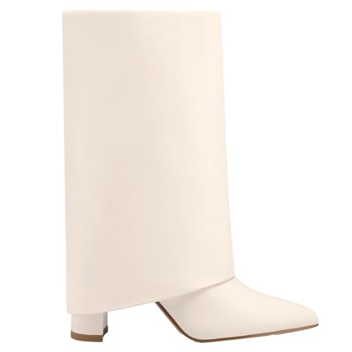 Women's Mid-Calf Boots Fold Over Chunky Heel Pointed Toe Fashions Slouch Riding Boots2