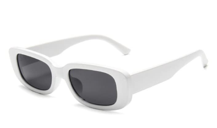 I REBEL Retro Rectangular Square Sunglasses for Women And Men White Colour