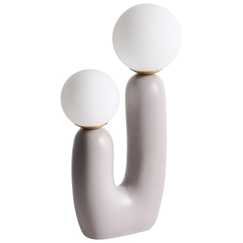 Lampada Da Tavolo Base In Resina Grigio Paralumi In Vetro Rotondi Doppio Paralume Base A U - 5