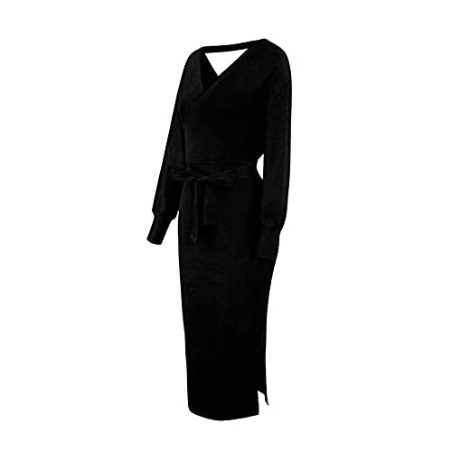 Robe pull femme col en V idéale pour vos sorties et soirées chic dos nu